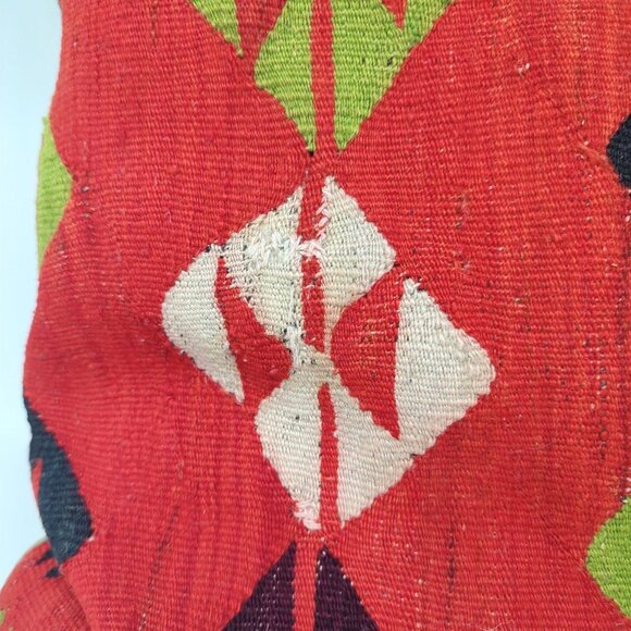 Kilim Pillow Red Woven Wool Hand Folk Square - Picture 3 of 8